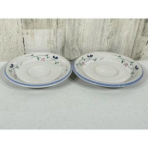 Allegro Stoneware Hearthside Floral Blue‎ Pattern Lot of 2 saucers